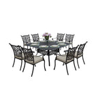 Ensemble de salle à manger de patio 9 pièces avec coussins et table à manger carrée de 64 po