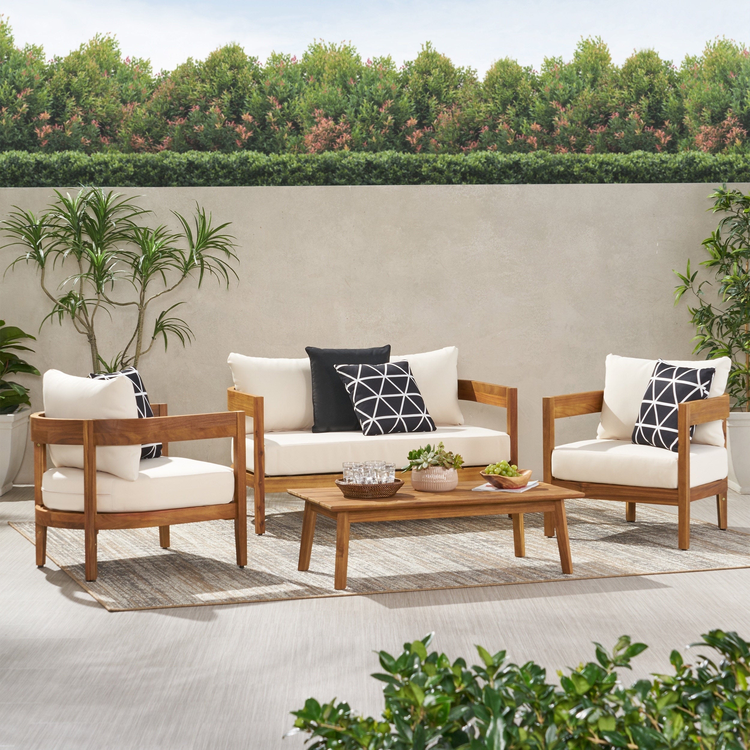 Salon de jardin Brooklyn en bois d'acacia 4 places avec coussins par Christopher Knight Home