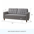 Canapé Brookside Brynn de 76 po à accoudoirs carrés en similicuir/velours/tissu