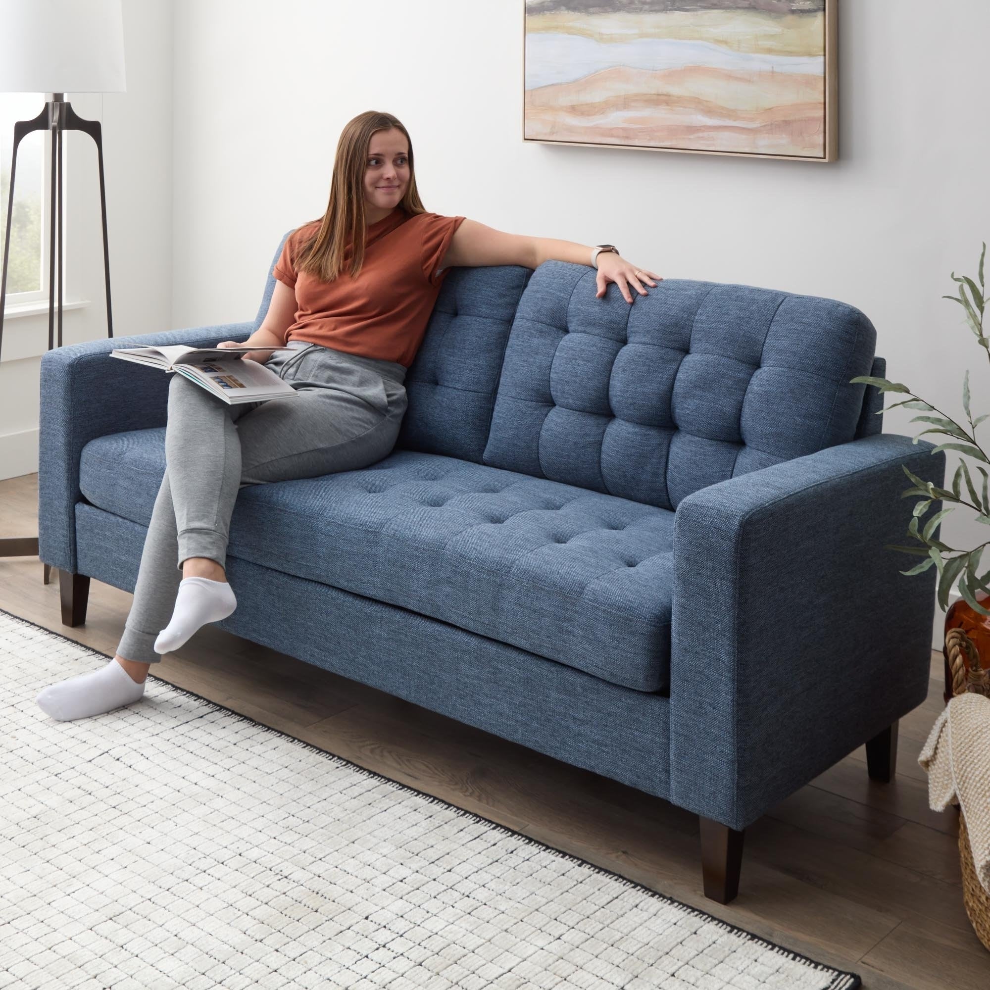 Canapé Brookside Brynn de 76 po à accoudoirs carrés en similicuir/velours/tissu