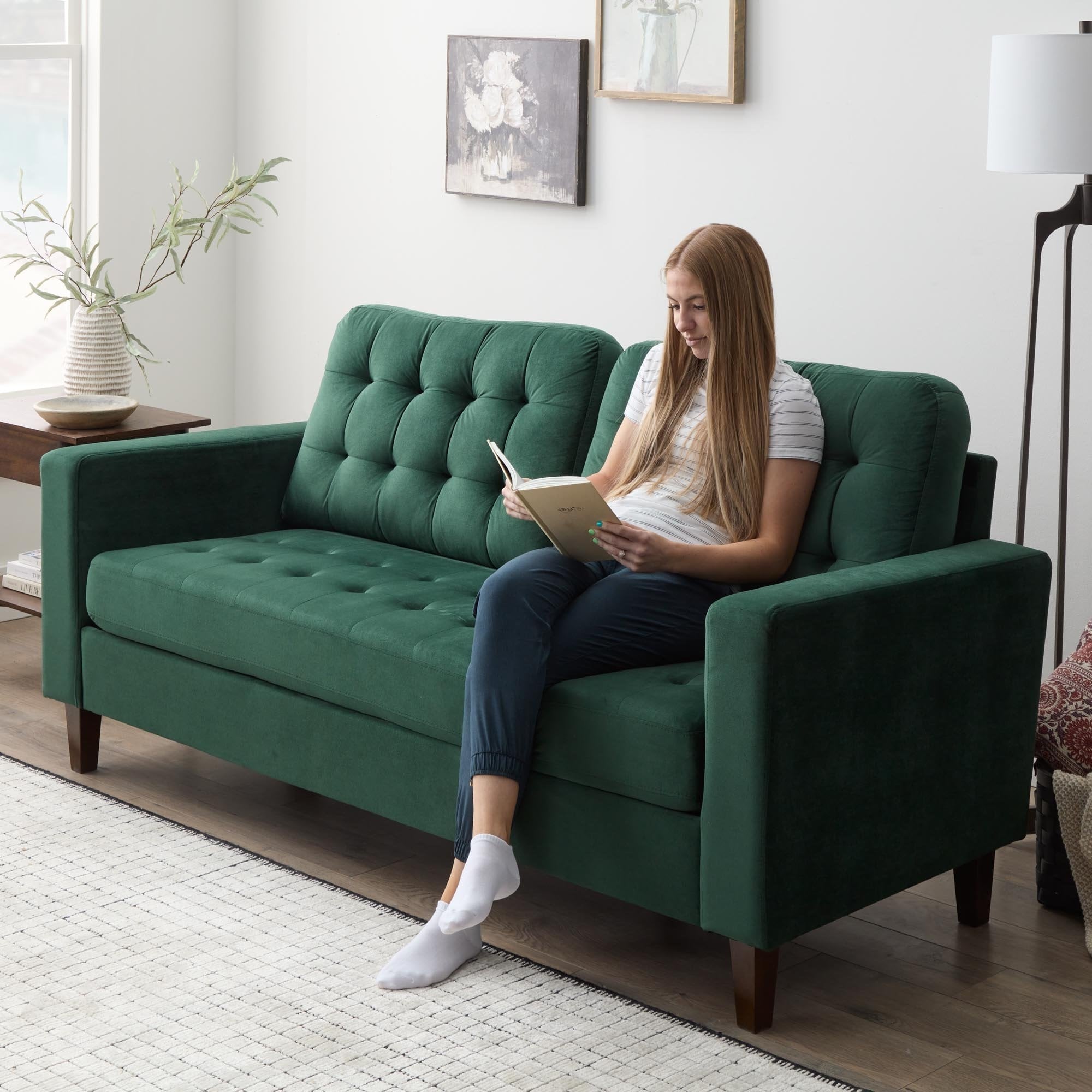 Canapé Brookside Brynn de 76 po à accoudoirs carrés en similicuir/velours/tissu