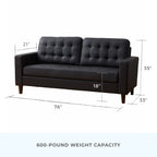 Canapé Brookside Brynn de 76 po à accoudoirs carrés en similicuir/velours/tissu