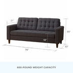 Canapé Brookside Brynn de 76 po à accoudoirs carrés en similicuir/velours/tissu