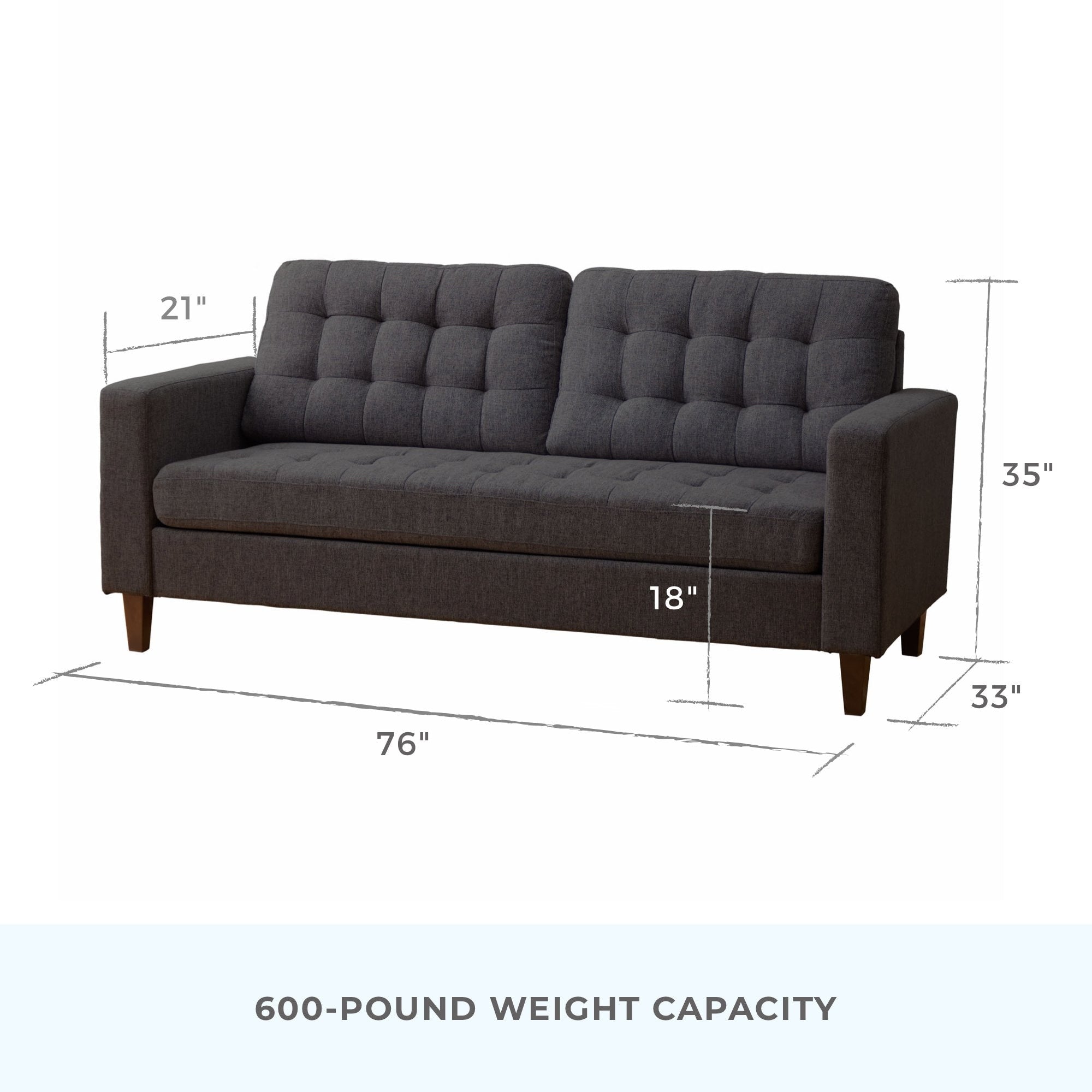 Canapé Brookside Brynn de 76 po à accoudoirs carrés en similicuir/velours/tissu