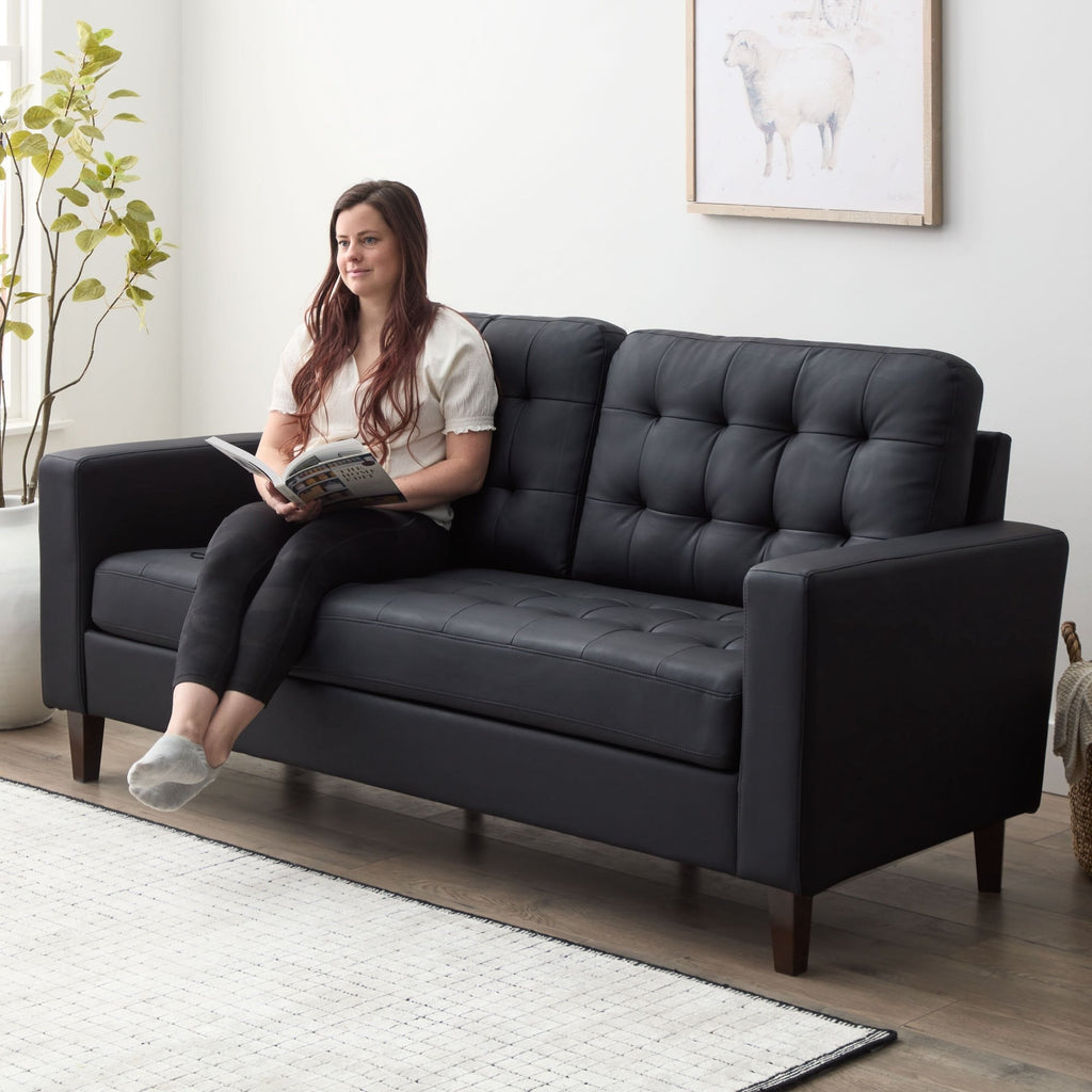 Canapé Brookside Brynn de 76 po à accoudoirs carrés en similicuir/velours/tissu