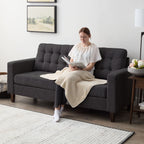 Canapé Brookside Brynn de 76 po à accoudoirs carrés en similicuir/velours/tissu