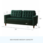 Canapé Brookside Brynn de 76 po à accoudoirs carrés en similicuir/velours/tissu