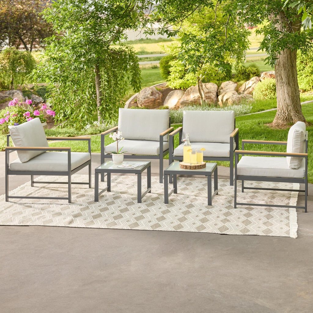 Chaise d'appoint d'extérieur en métal Brookside Meg avec coussins