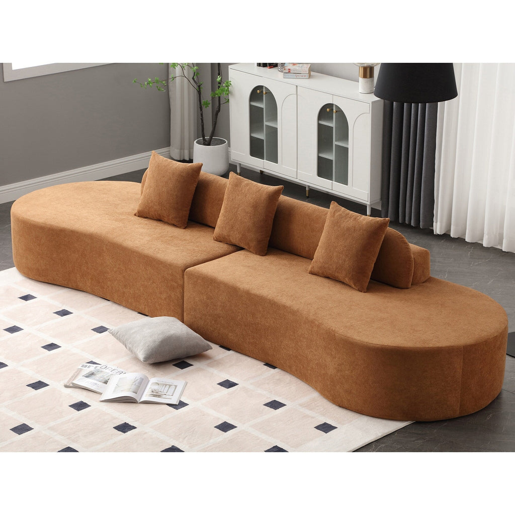 Canapé modulaire incurvé marron de 130,5 po au design ergonomique, tissu haute résilience et 3 coussins, aucun assemblage requis