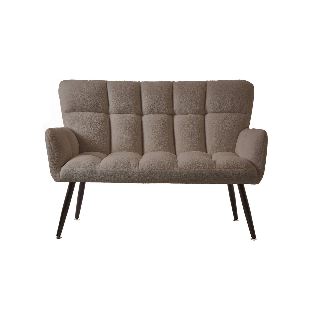 Canapé causeuse Teddy marron 52 avec dossiers matelassés et cadre en bois dur pour le salon.