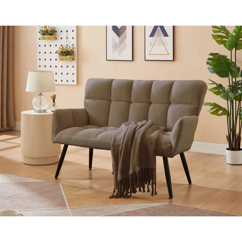 Canapé causeuse Teddy marron 52 avec dossiers matelassés et cadre en bois dur pour le salon.