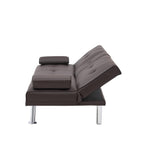 Canapé-lit causeuse en similicuir marron 67 avec 2 porte-gobelets et pieds en acier inoxydable pour le salon