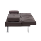 Canapé-lit causeuse en similicuir marron 67 avec 2 porte-gobelets et pieds en acier inoxydable pour le salon
