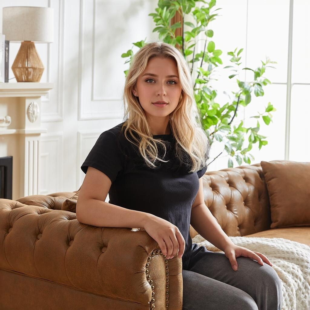 Canapé Chesterfield 3 places en tissu technique marron 85,5 avec accoudoirs roulés et 2 coussins pour le salon