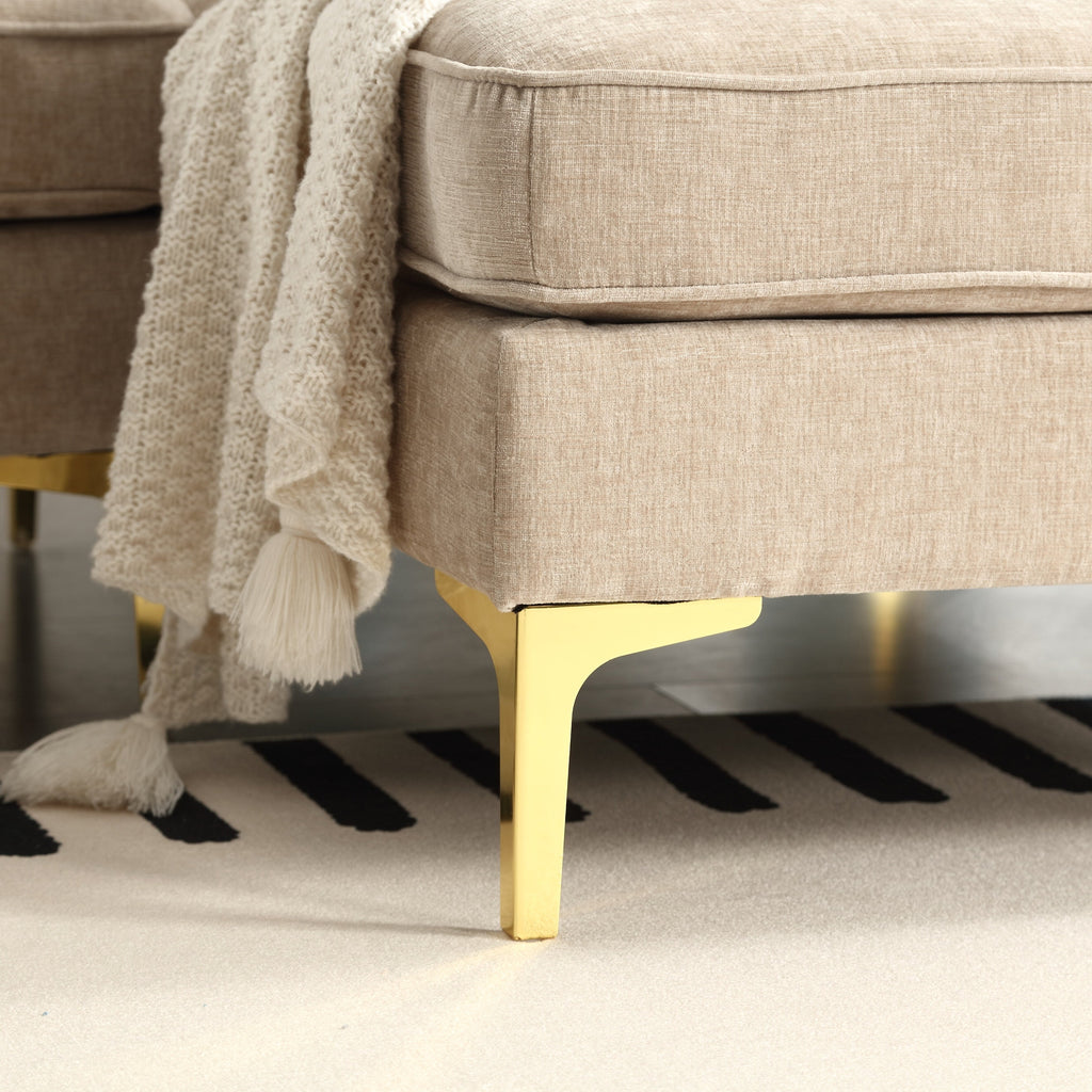 Canapé en L en tissu marron de 85 pouces avec coussins renforcés à ressorts