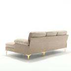 Canapé 3 places en L marron de 85 pouces avec méridienne et coussin à ressorts