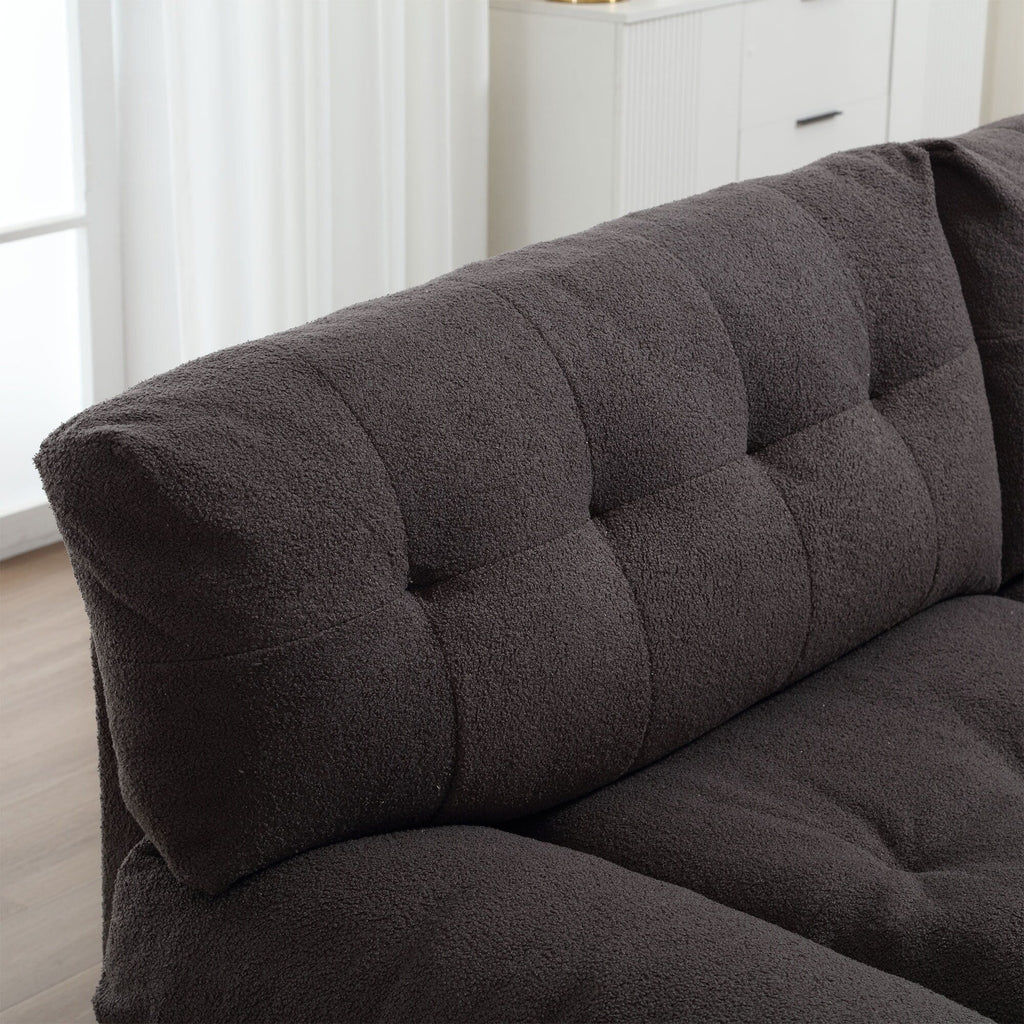 Canapé 2 places en tissu marron 96,46 avec capitonnage à boutons, cadre confortable et robuste pour appartements et salons