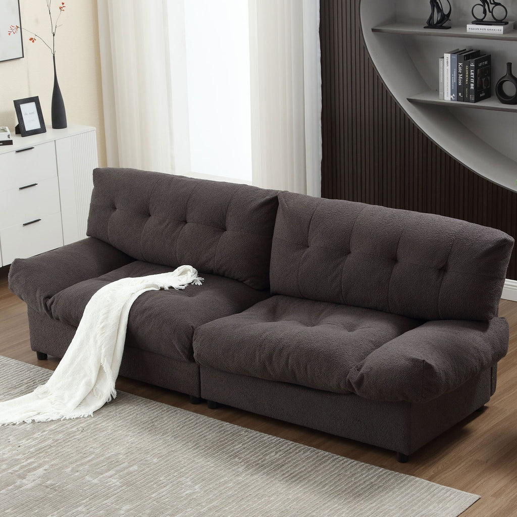 Canapé 2 places en tissu marron 96,46 avec capitonnage à boutons, cadre confortable et robuste pour appartements et salons