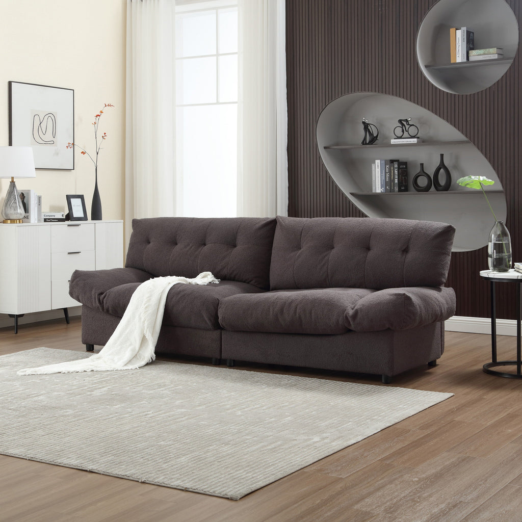 Canapé 2 places en tissu marron 96,46 avec capitonnage à boutons, cadre confortable et robuste pour appartements et salons