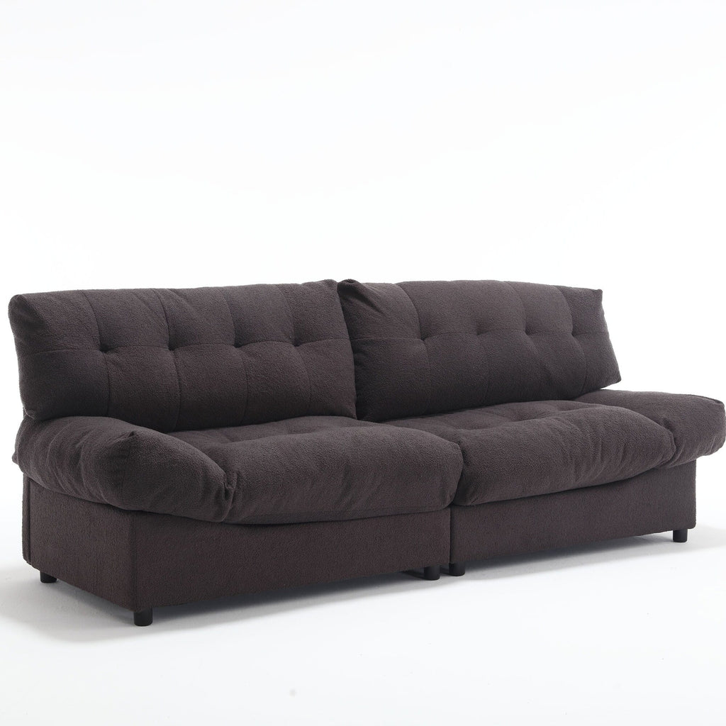 Canapé 2 places en tissu marron 96,46 pouces avec un design rembourré confortable, style nuage et pieds en plastique pour le salon