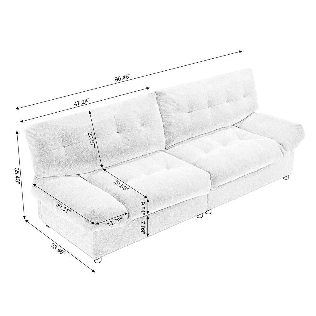 Canapé 2 places en tissu marron 96,46 pouces avec un design rembourré confortable, style nuage et pieds en plastique pour le salon