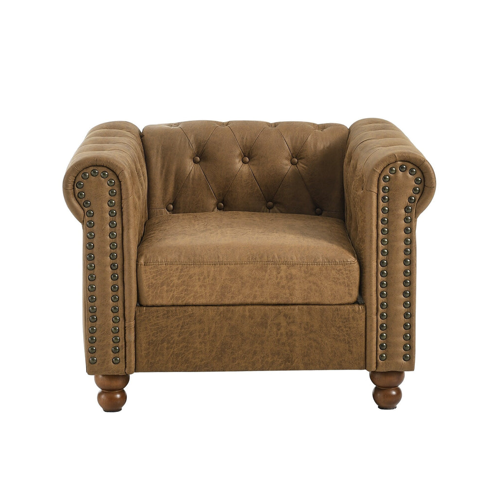 Canapé simple Chesterfield marron 31,89 $, capitonné, avec clous et pieds tournés, pour le salon