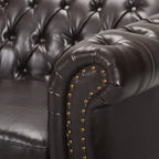 Canapé 3 places Chesterfield marron capitonné avec têtes de clous