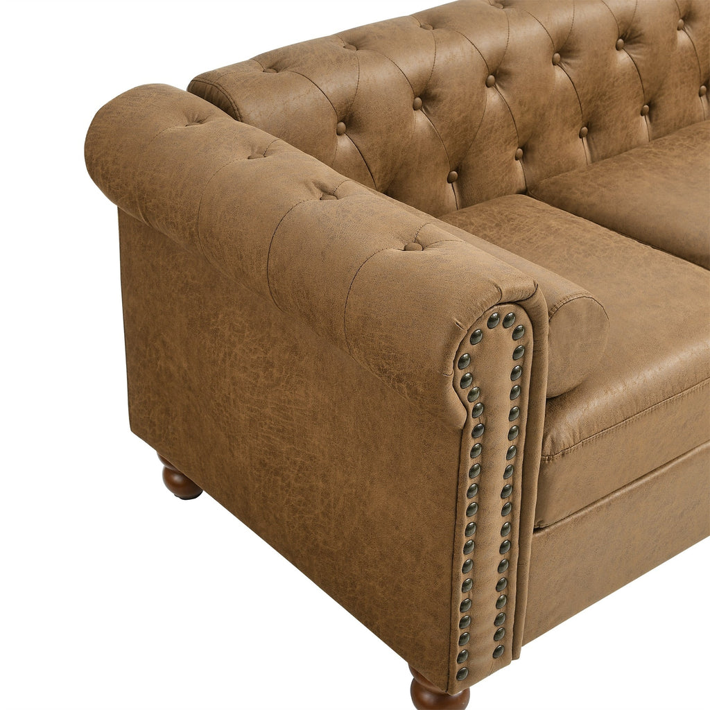 Canapé simple Chesterfield marron capitonné avec têtes de clous