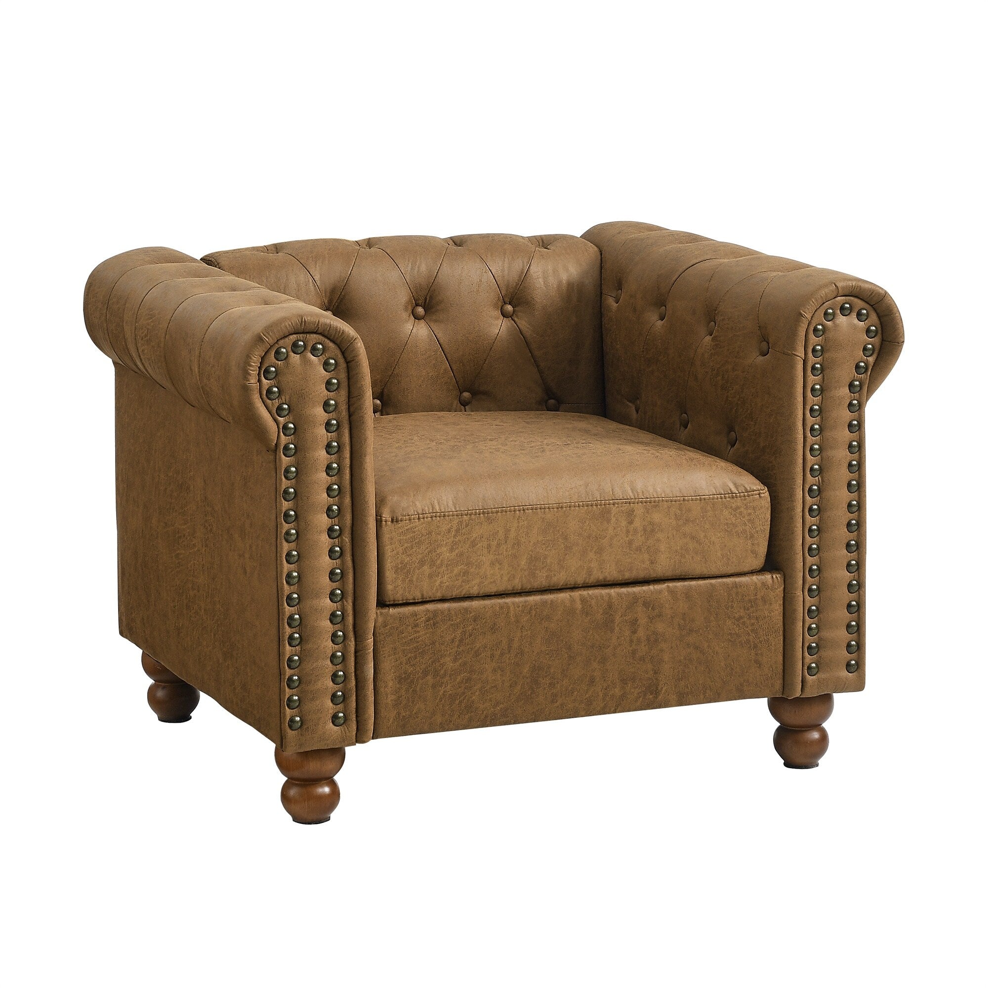 Canapé simple Chesterfield marron capitonné avec têtes de clous
