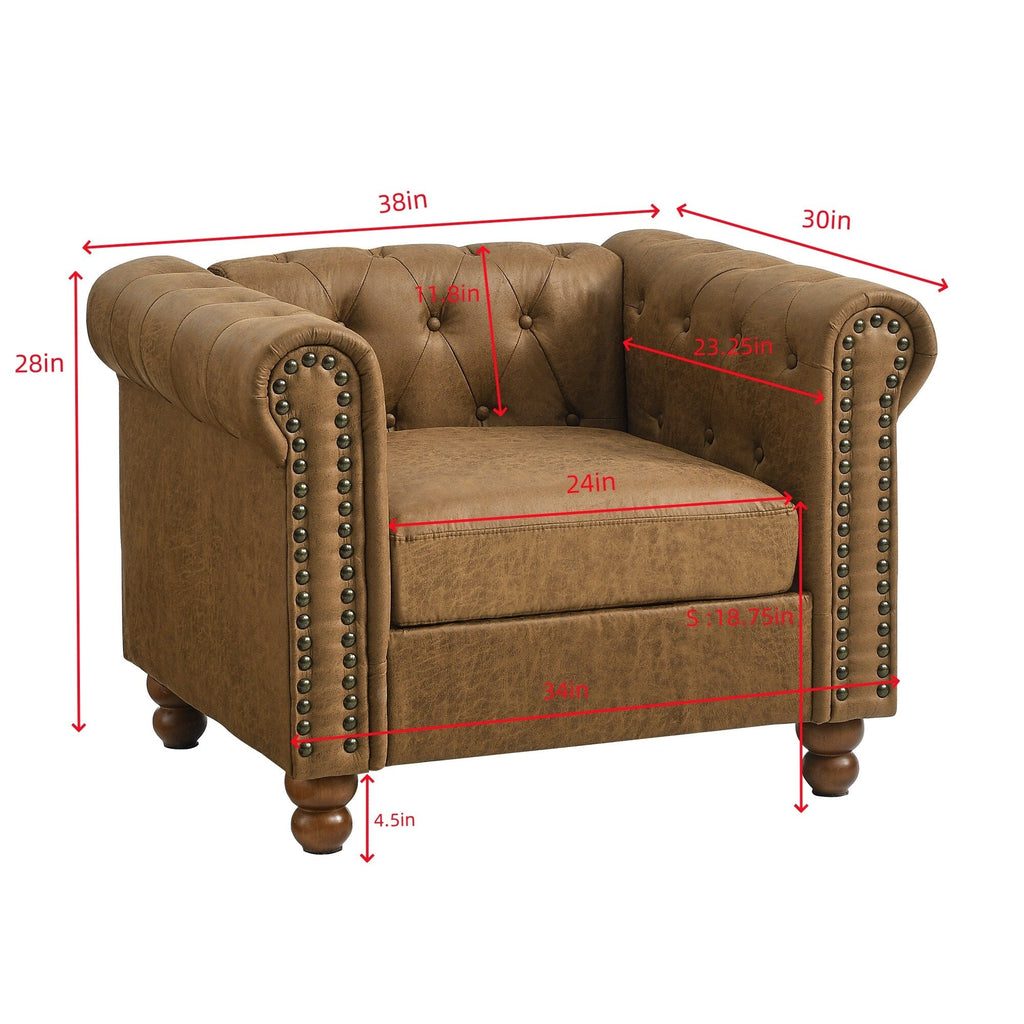Canapé simple Chesterfield marron capitonné avec têtes de clous