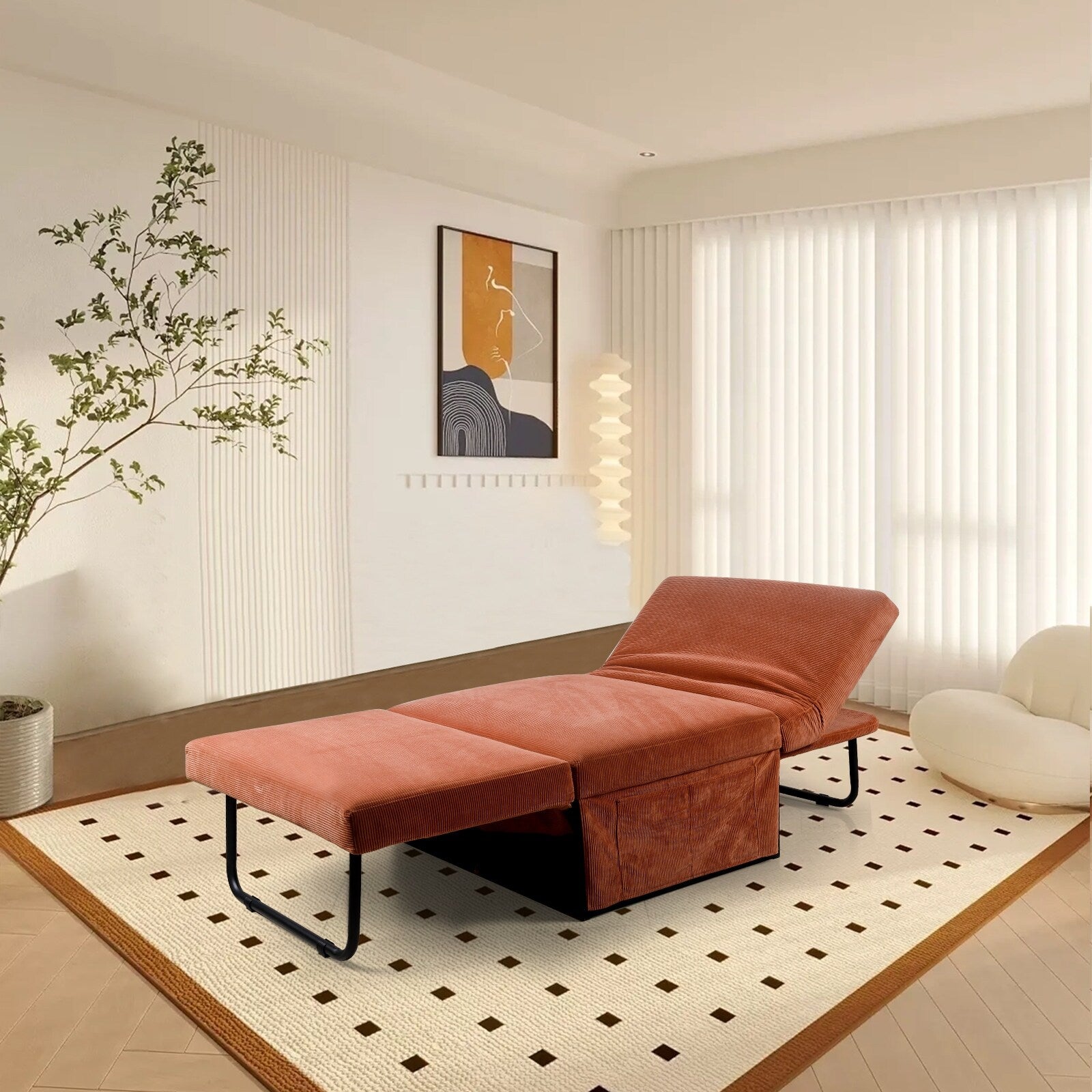 Canapé-lit simple convertible en velours côtelé marron avec dossier inclinable