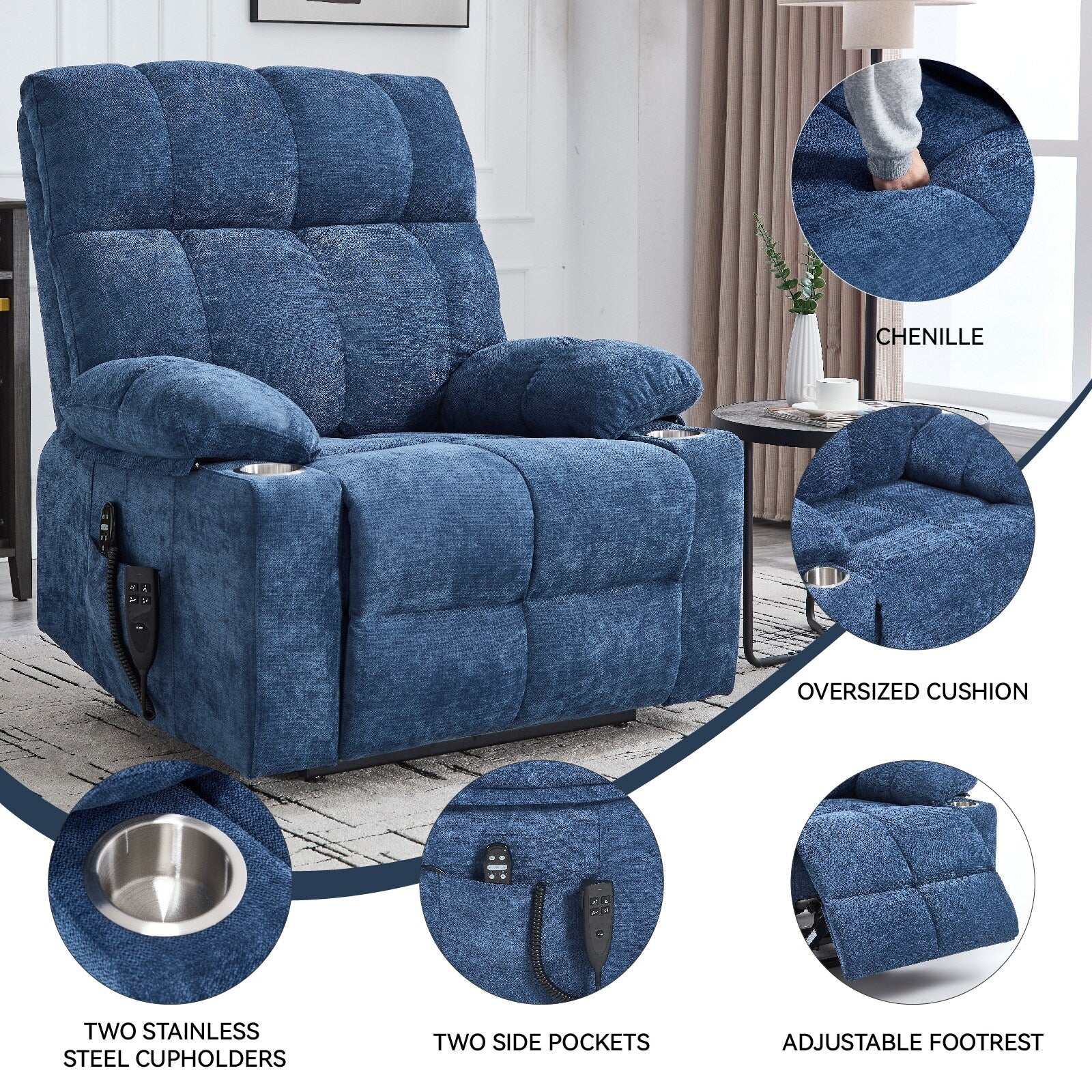 Fauteuil inclinable électrique à double moteur marron, position infinie, jusqu'à 350 lb, en chenille, mécanisme de mouvement robuste