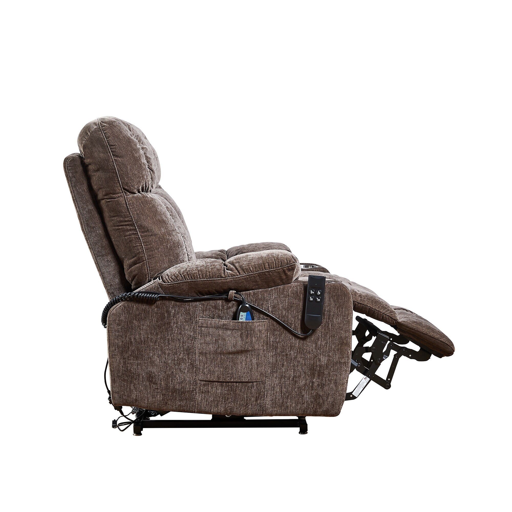 Fauteuil inclinable électrique à double moteur marron avec chauffage, massage, position infinie, inclinaison à plat à 180°, dossier réglable