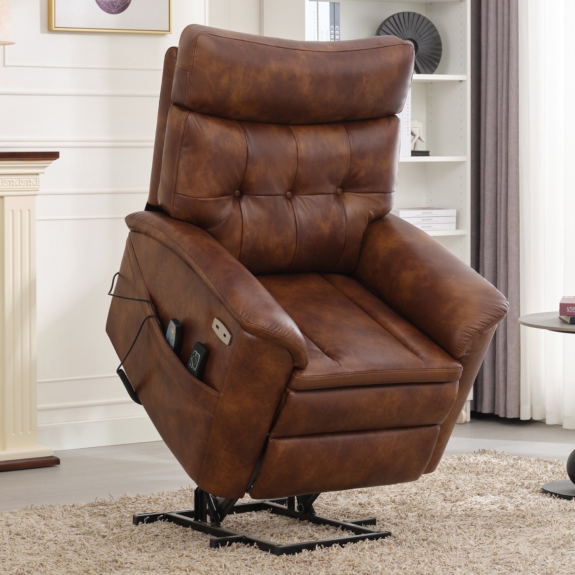 Fauteuil inclinable électrique marron à double moteur avec massage et ports USB