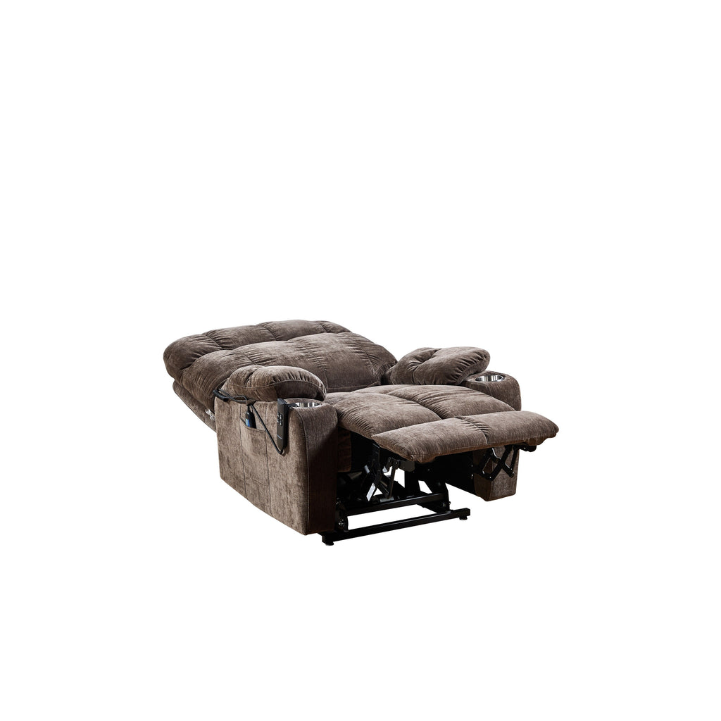Fauteuil inclinable marron à double moteur avec chauffage, massage, inclinaison à plat en position infinie et dossier réglable