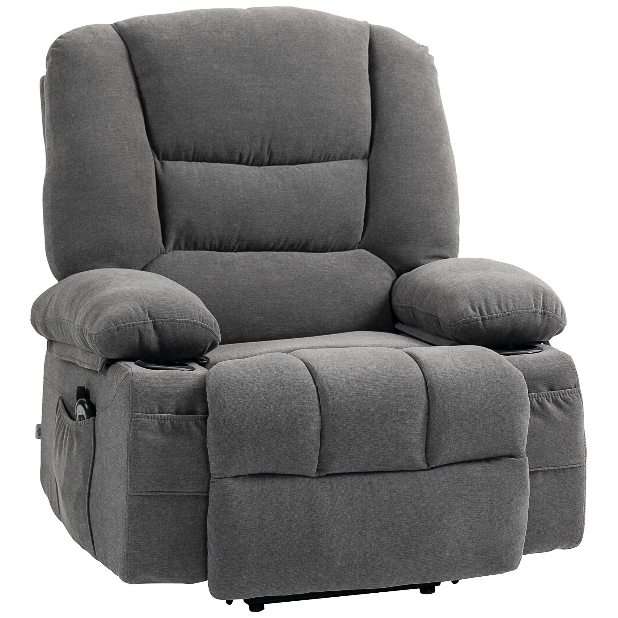 Fauteuil inclinable électrique marron avec massage par vibration, chauffage, position réglable, télécommande et poches latérales,