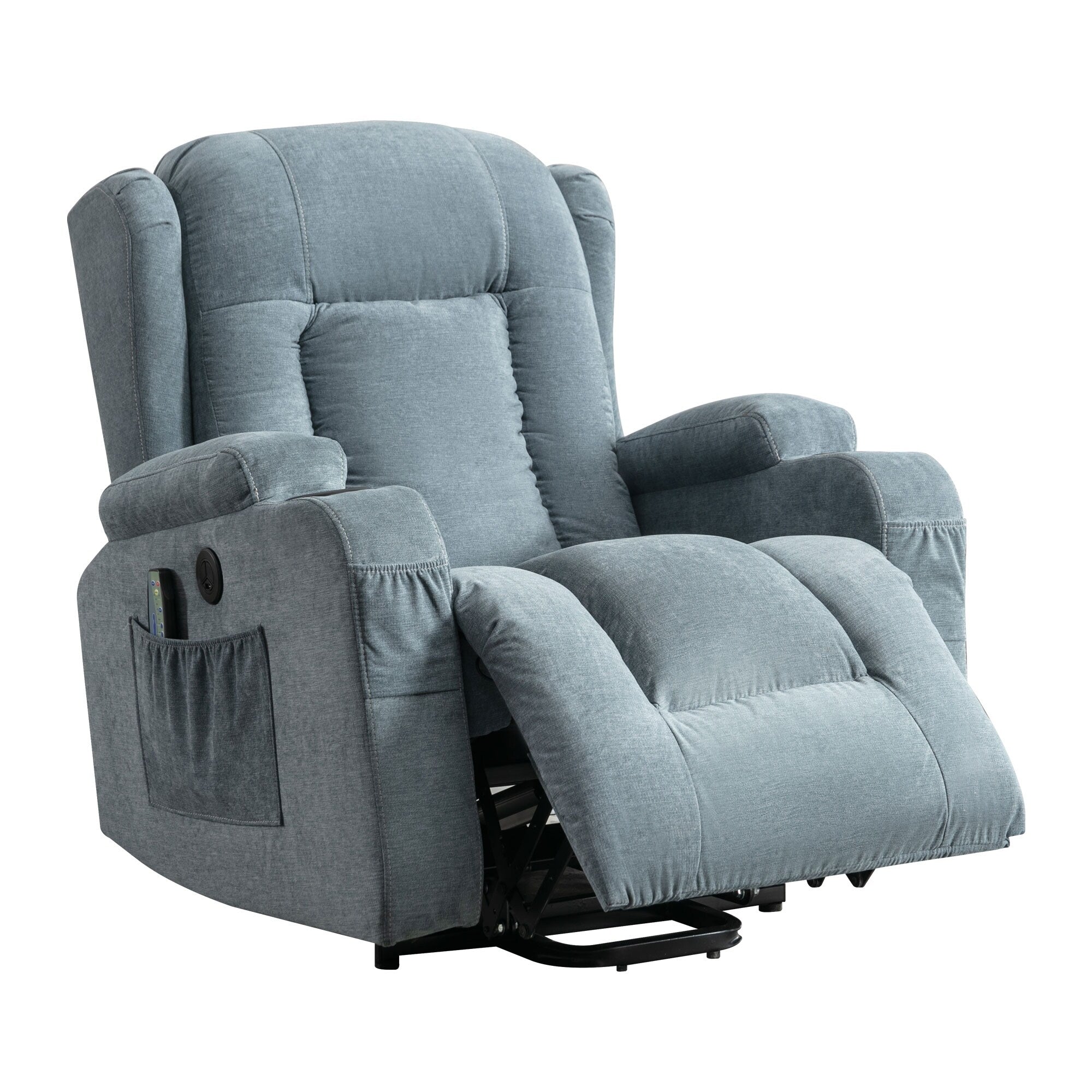Fauteuil inclinable électrique marron avec chauffage, massage, port de chargement USB et poches latérales, réglable pour personnes âgées