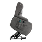 Fauteuil inclinable électrique marron avec chauffage, massage, port de chargement USB et poches latérales, réglable pour personnes âgées