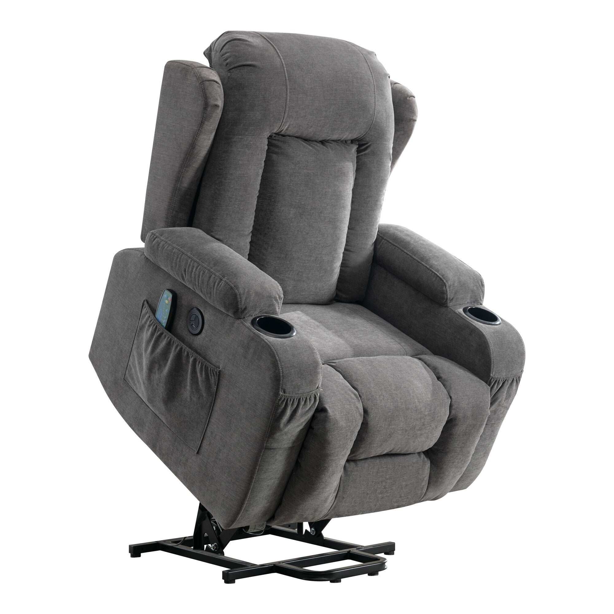 Fauteuil inclinable électrique marron avec chauffage, massage, port de chargement USB et poches latérales, réglable pour personnes âgées