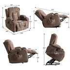Fauteuil inclinable électrique marron avec chauffage, massage, port de chargement USB et rangement latéral, réglable pour personnes âgées