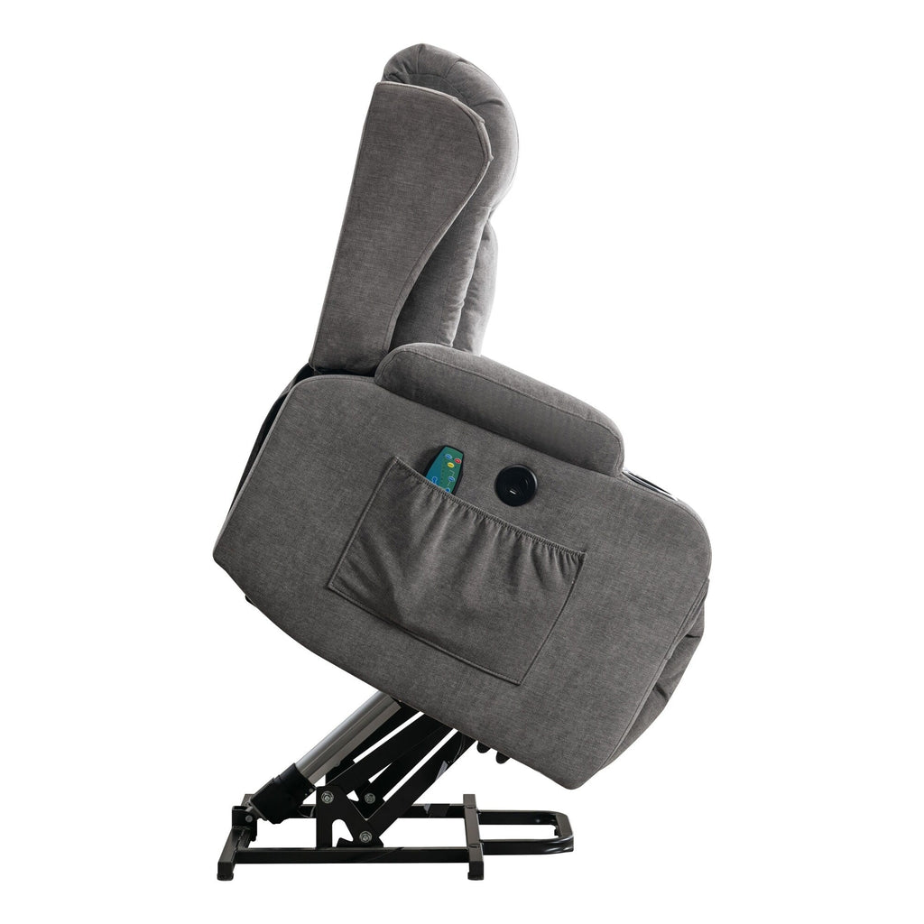 Fauteuil inclinable électrique marron avec chauffage, massage, port de chargement USB et rangement latéral, réglable pour personnes âgées
