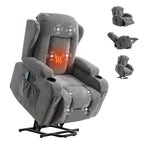 Fauteuil inclinable électrique marron avec chauffage, massage, port de chargement USB et rangement latéral, réglable pour personnes âgées
