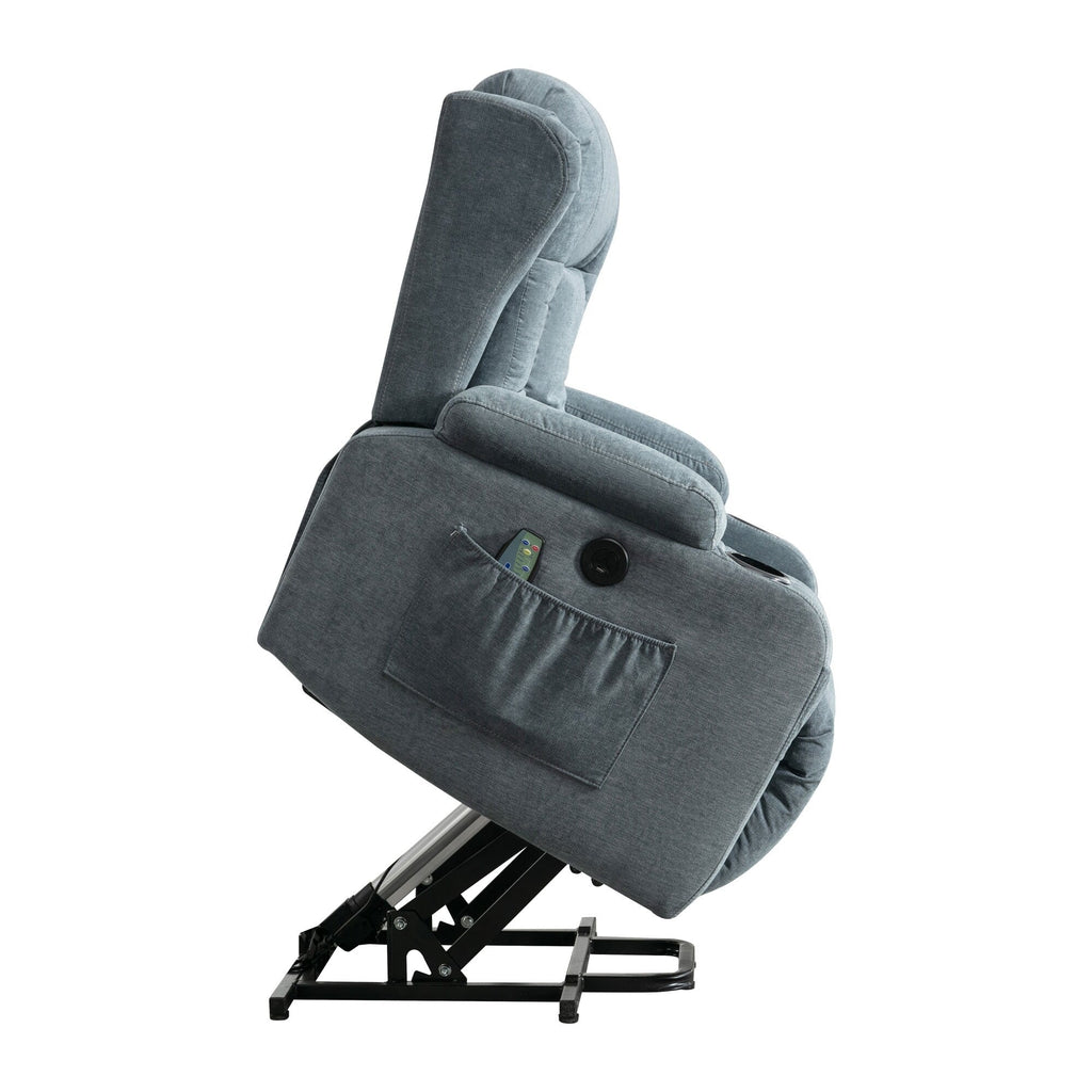 Fauteuil inclinable électrique marron avec chauffage, massage, port de chargement USB et rangement latéral, réglable pour personnes âgées