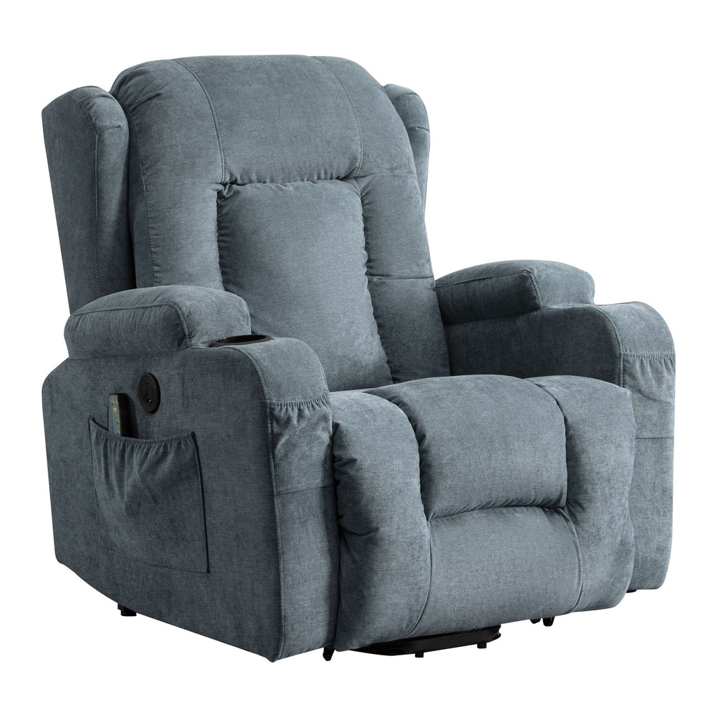 Fauteuil inclinable électrique marron avec chauffage, massage, port de chargement USB et rangement latéral, réglable pour personnes âgées