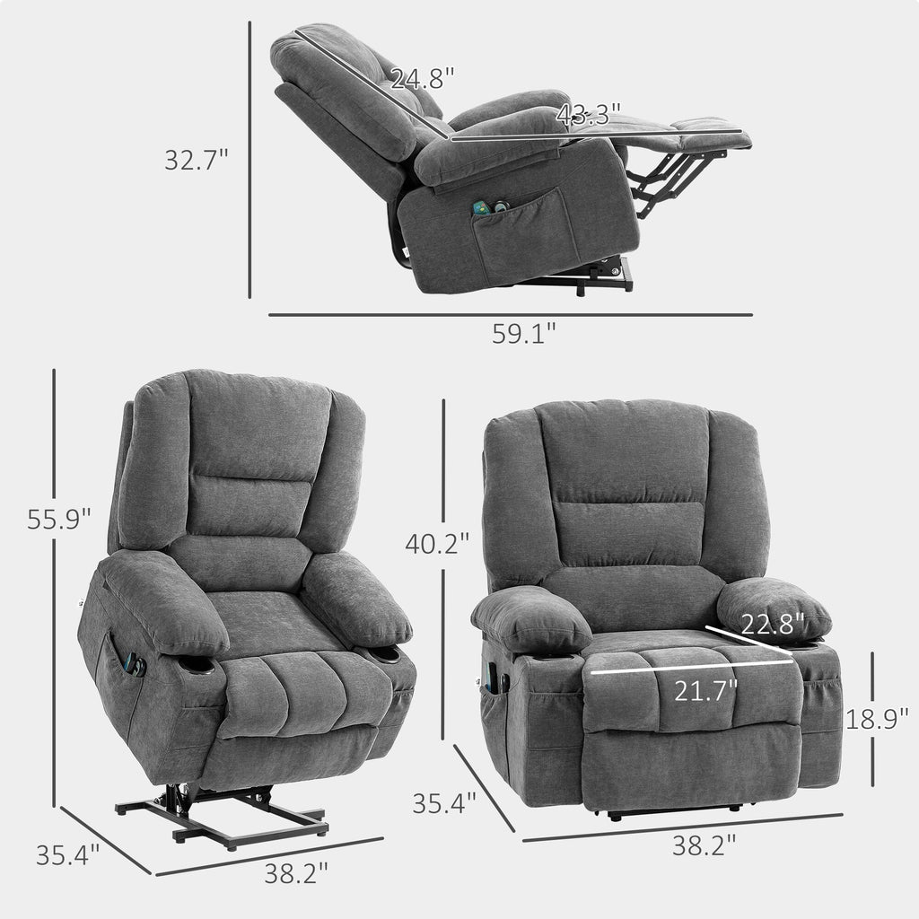Fauteuil inclinable électrique marron avec massage par vibration, chauffage, positions réglables, télécommande et poches latérales