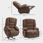 Fauteuil inclinable électrique marron avec massage par vibration, chauffage, positions réglables, télécommande et poches latérales