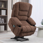 Fauteuil inclinable électrique marron avec massage par vibration, chauffage, positions réglables, télécommande et poches latérales