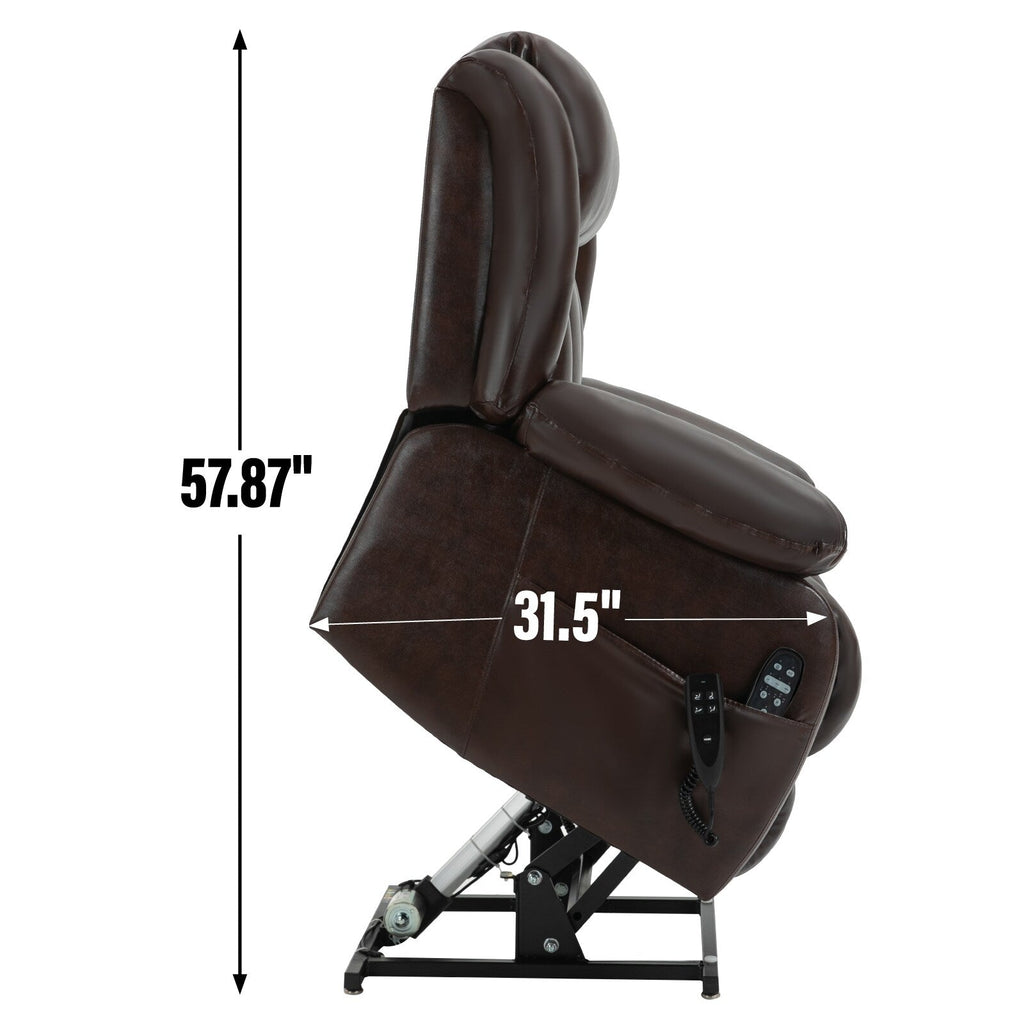 Fauteuil inclinable électrique marron avec deux moteurs, massage par vibrations à 8 points et chauffage lombaire