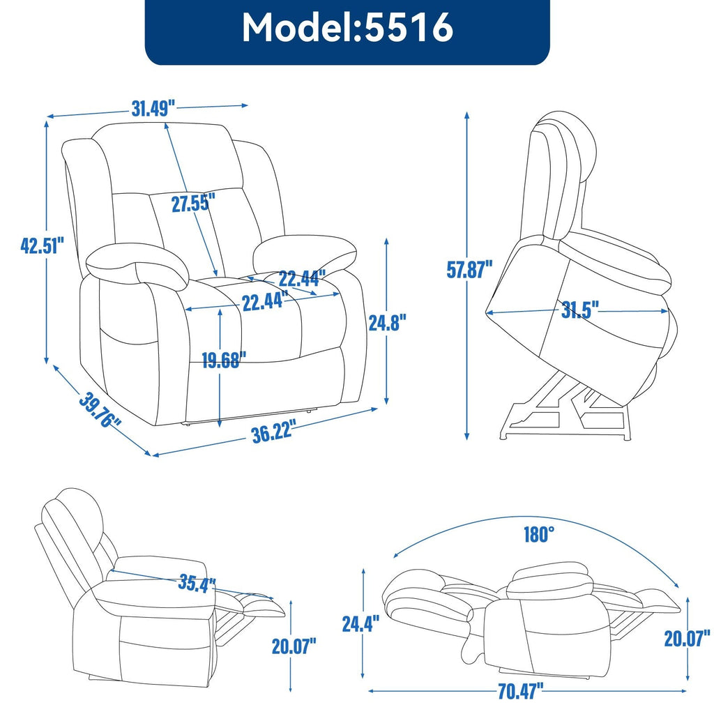 Fauteuil inclinable électrique marron avec deux moteurs, massage par vibrations à 8 points et chauffage lombaire