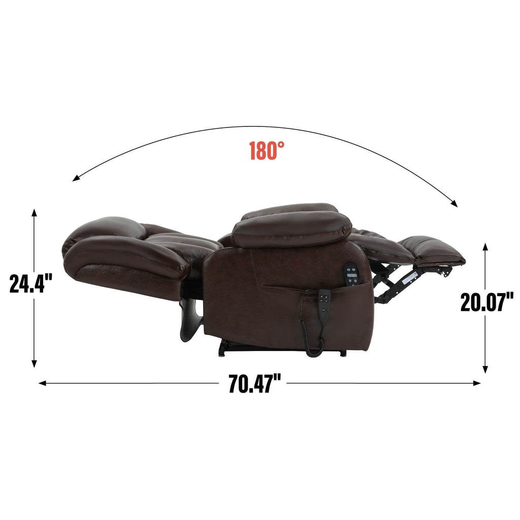 Fauteuil inclinable électrique marron avec deux moteurs, massage par vibrations à 8 points et chauffage lombaire